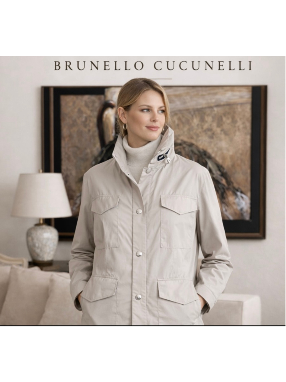 Women's Brunello Cucinelli Beige Utility Jacket Size L Italian Luxury